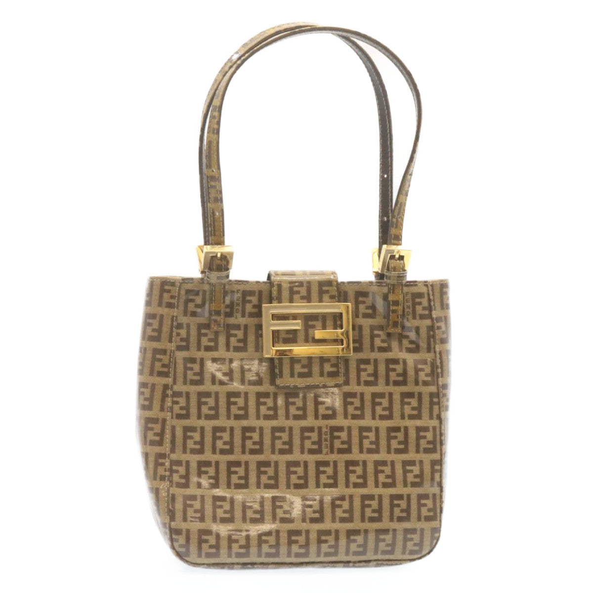 FENDI Zucchino Hand Bag Coated Canvas Brown Auth ar6367