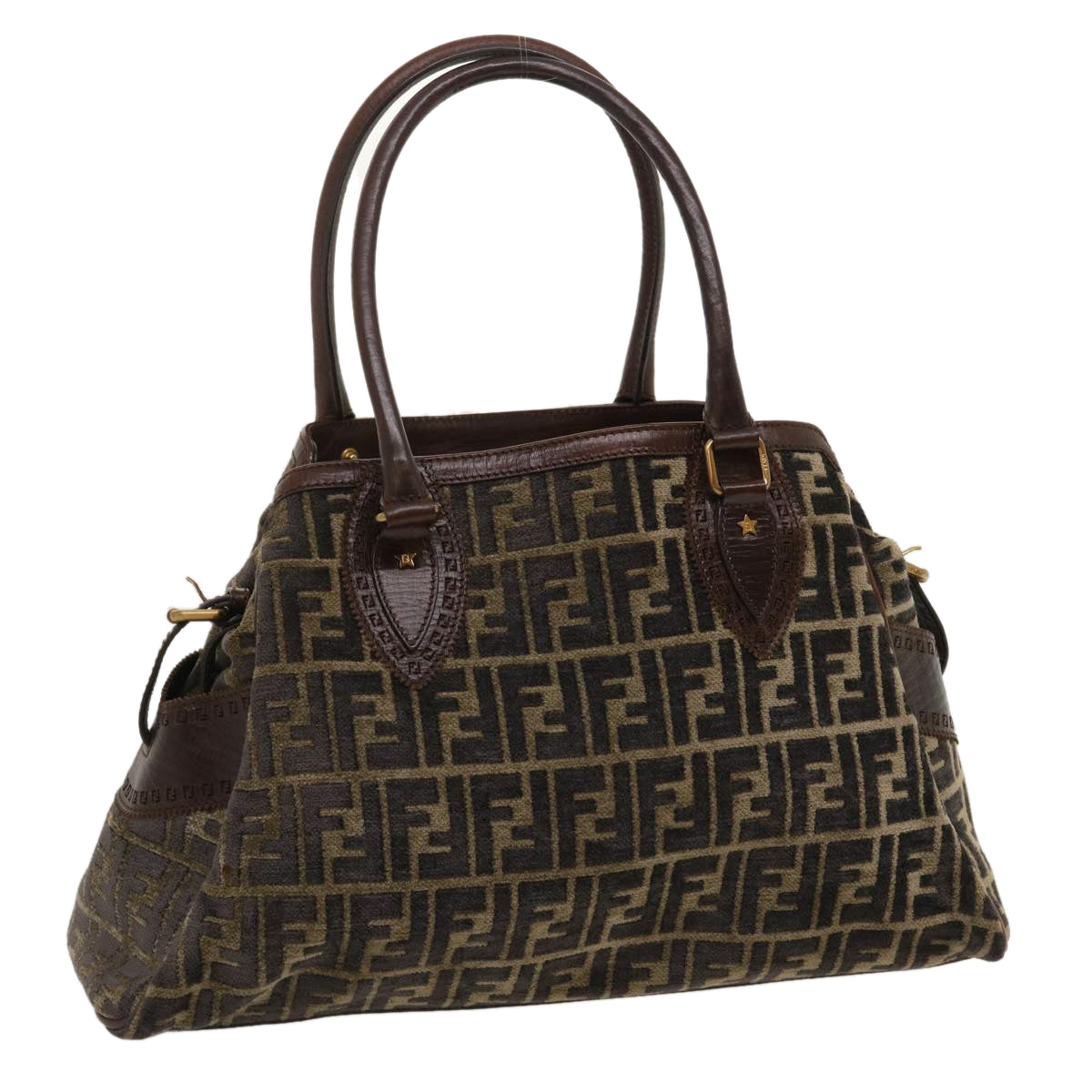 FENDI Zucca Canvas Tote Bag Velor Brown Black ar6954