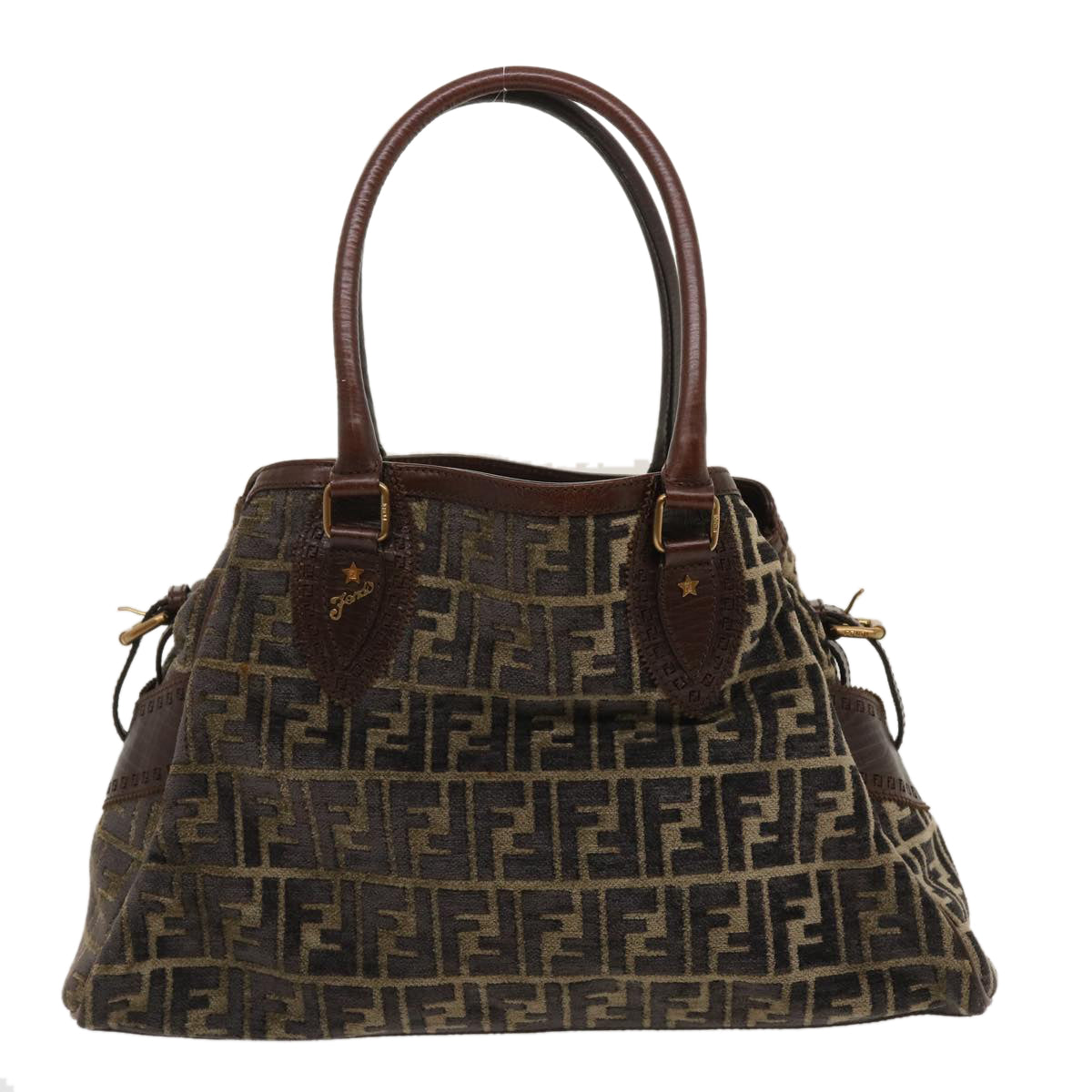 FENDI Zucca Canvas Tote Bag Velor Brown Black ar6954