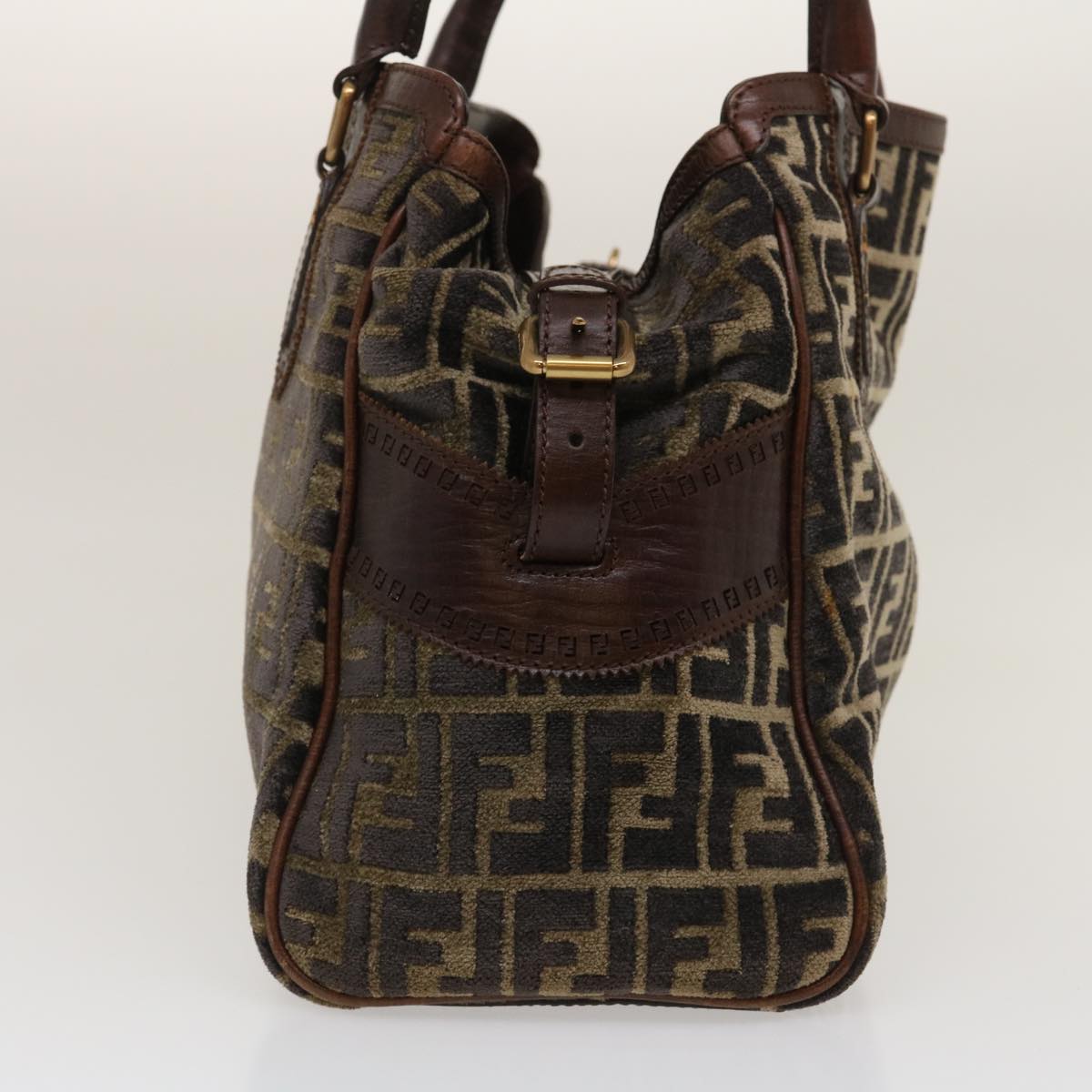 FENDI Zucca Canvas Tote Bag Velor Brown Black ar6954