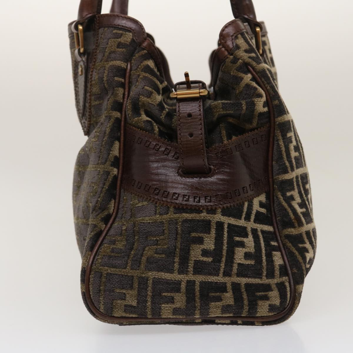 FENDI Zucca Canvas Tote Bag Velor Brown Black ar6954