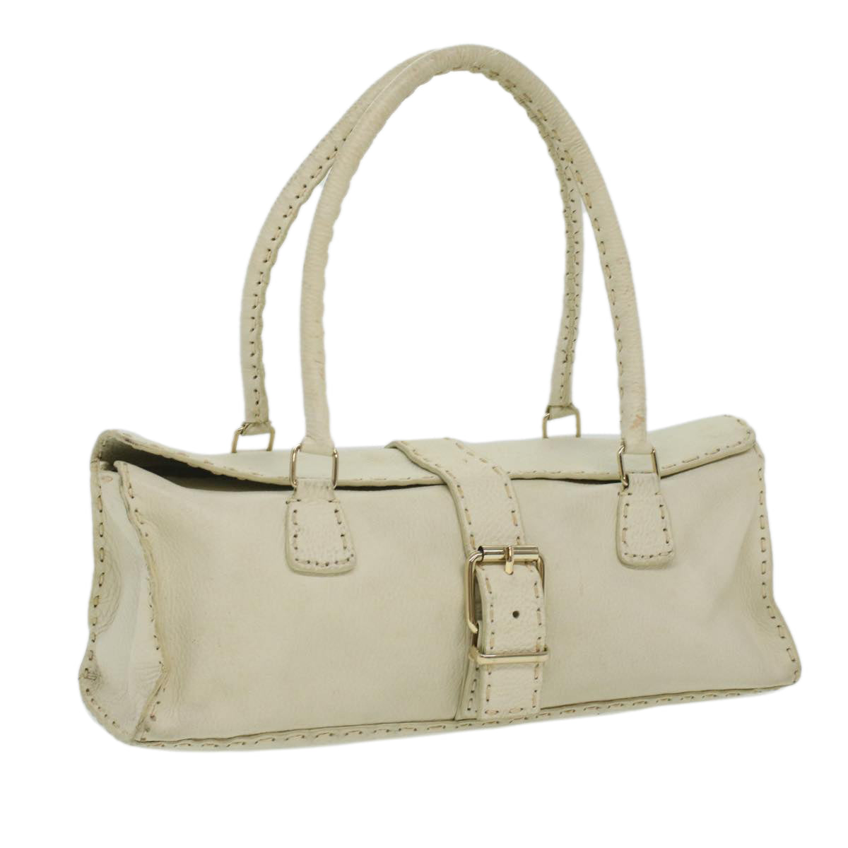 FENDI Celeria Shoulder Bag Leather White Auth ar8736