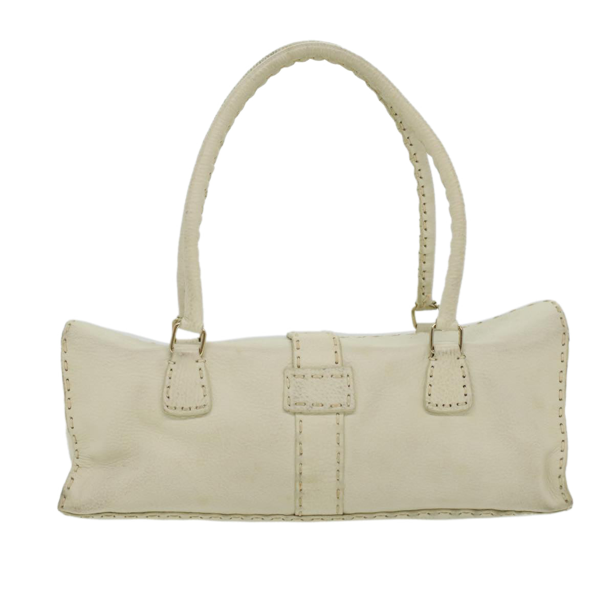 FENDI Celeria Shoulder Bag Leather White Auth ar8736