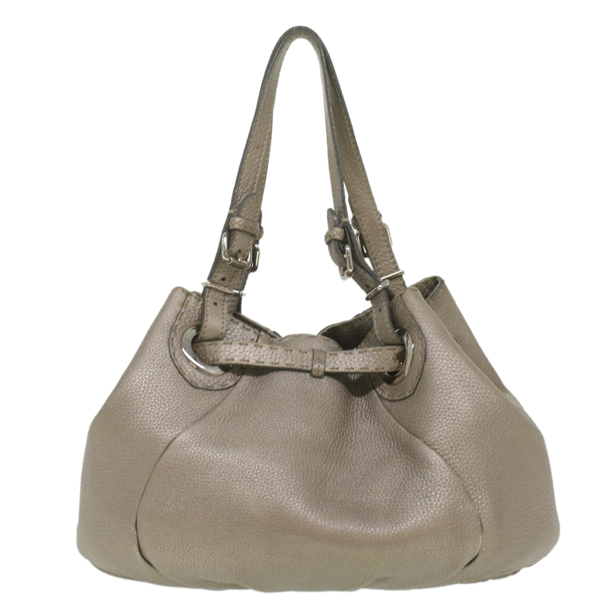 FENDI Celeria Tote Bag Leather Silver ar8876