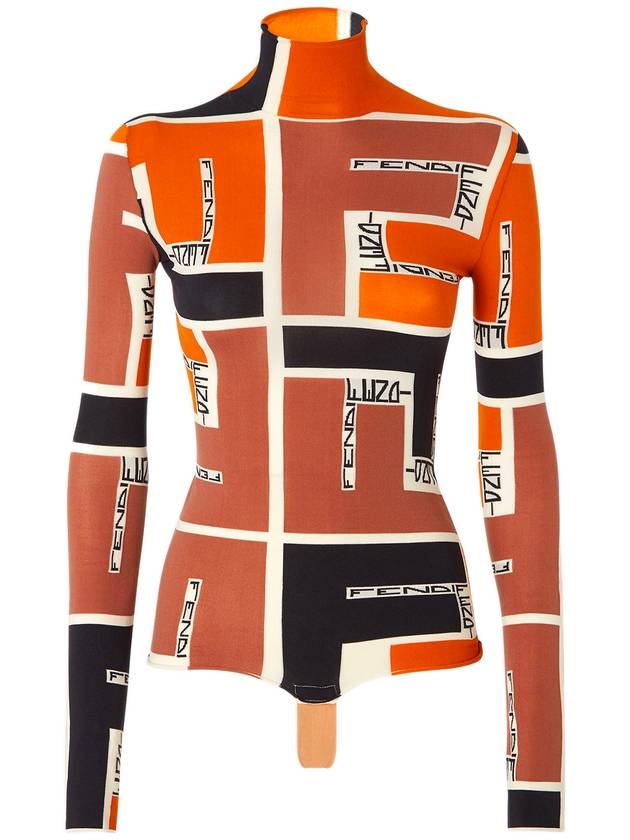 Fendi FF Puzzle Print High Neck Knit Top