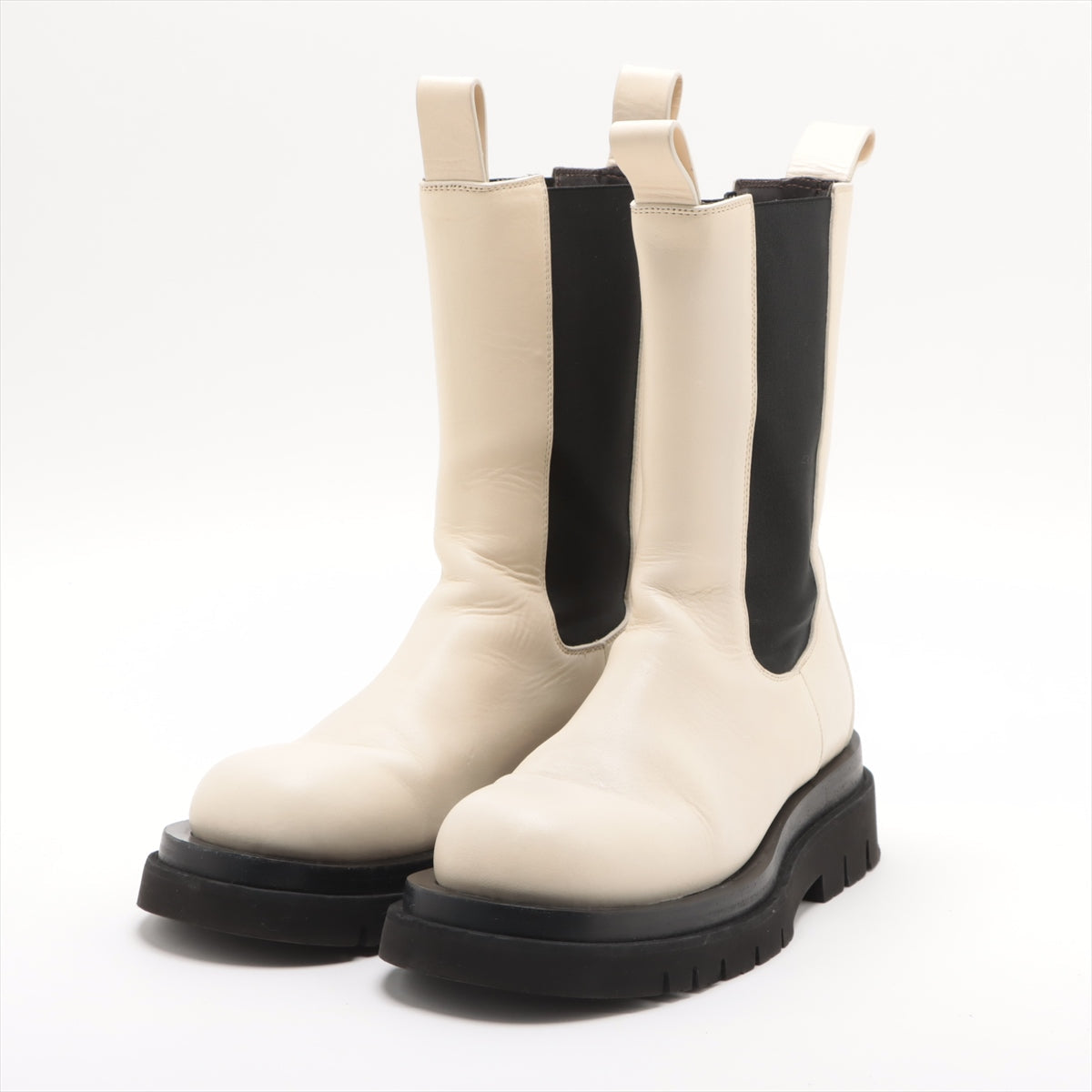 Bottega Veneta Leather Side Gourmet Boots 39 Black X White Luggage