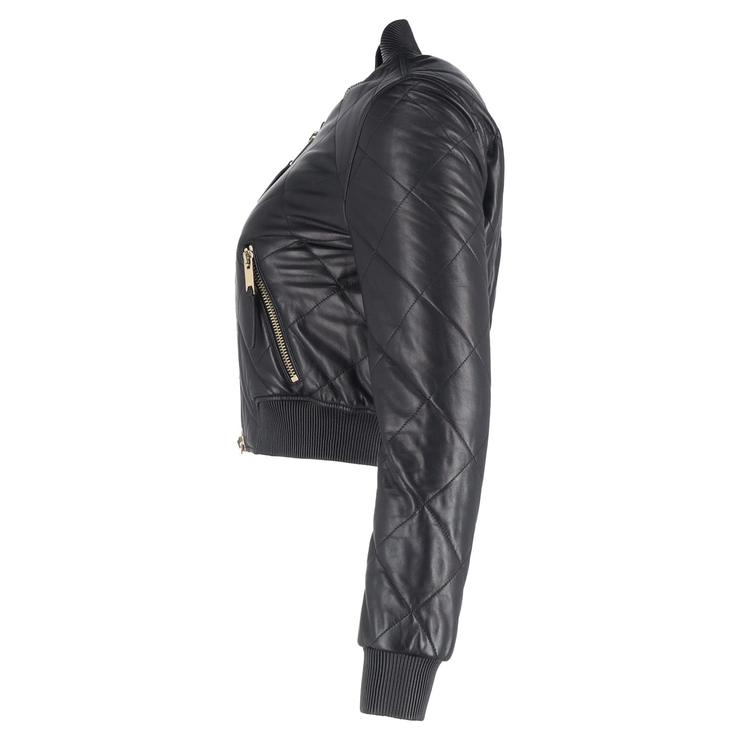 Burberry Brit Quilted Cropped Bomber Jacket in Black Lamb Leather