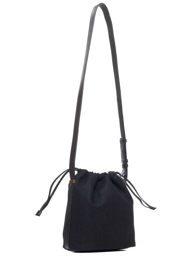 Saint Laurent Embroidered Felt Smooth Leather Rib Gauche Lace Bucket Bag Black