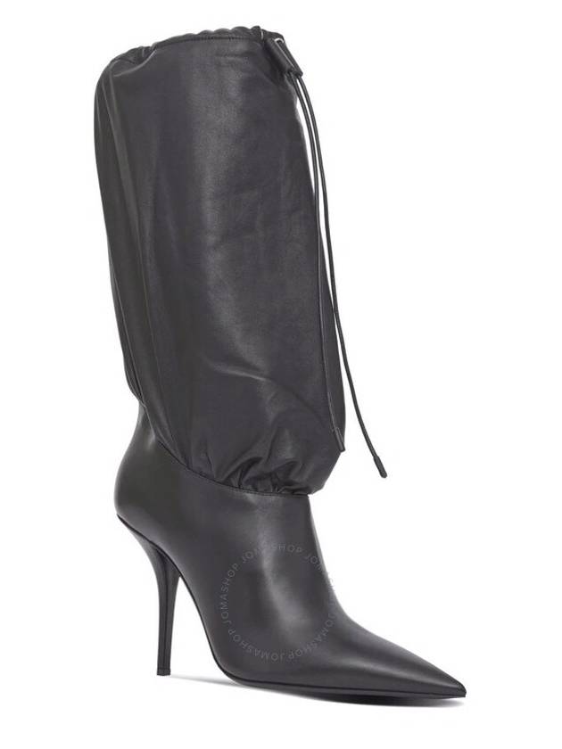 Burberry Burberry Ladies Pointed Leather Drawcord Boots In Black, Brand Size 40 (US Size 10)