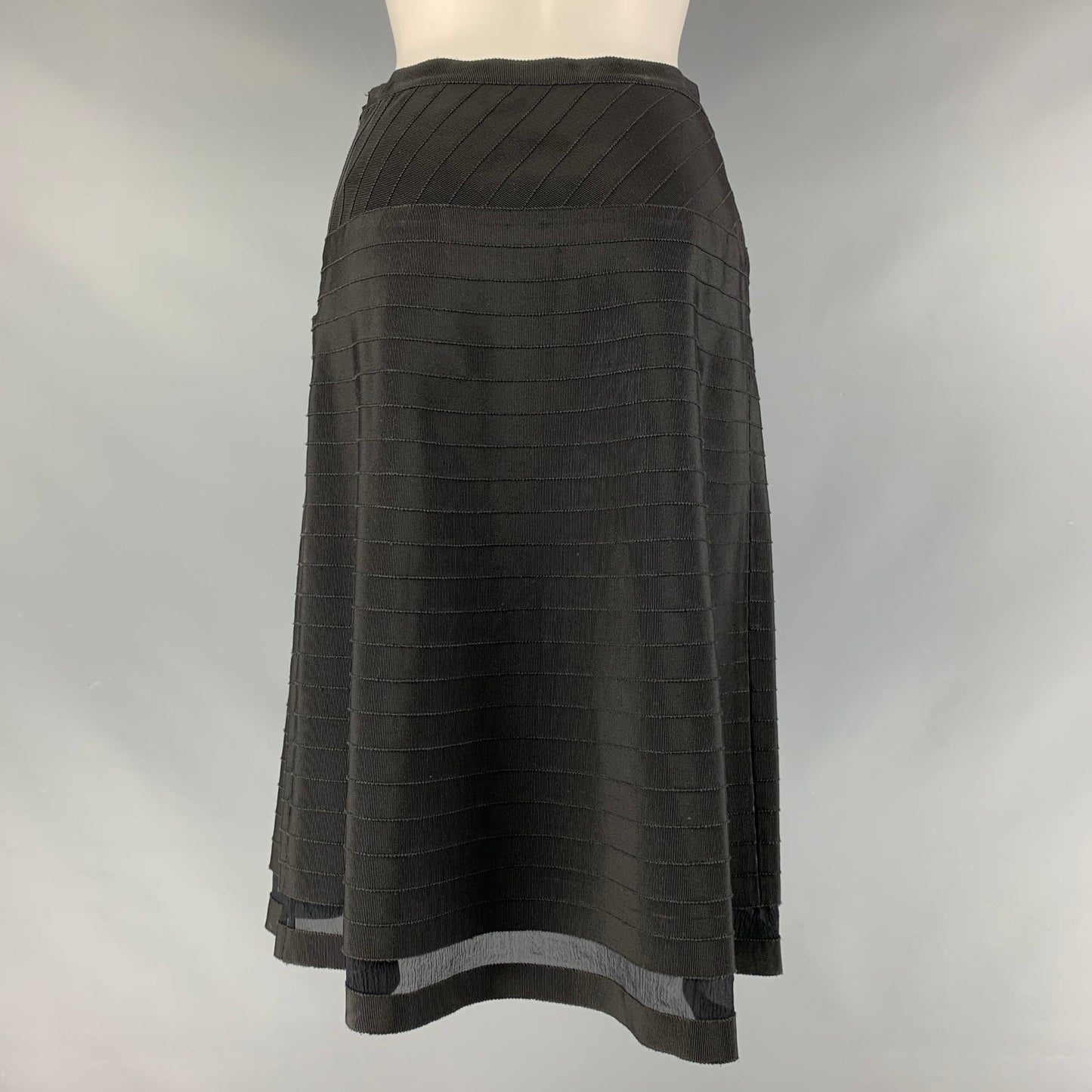 PRADA Size 2 Black Viscose & Cotton Textured A-Line Skirt