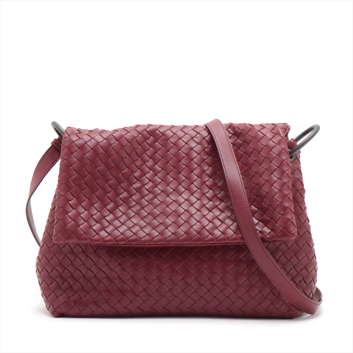 Bottega Veneta Intercharted Leather Shoulder Bag Bordeaux