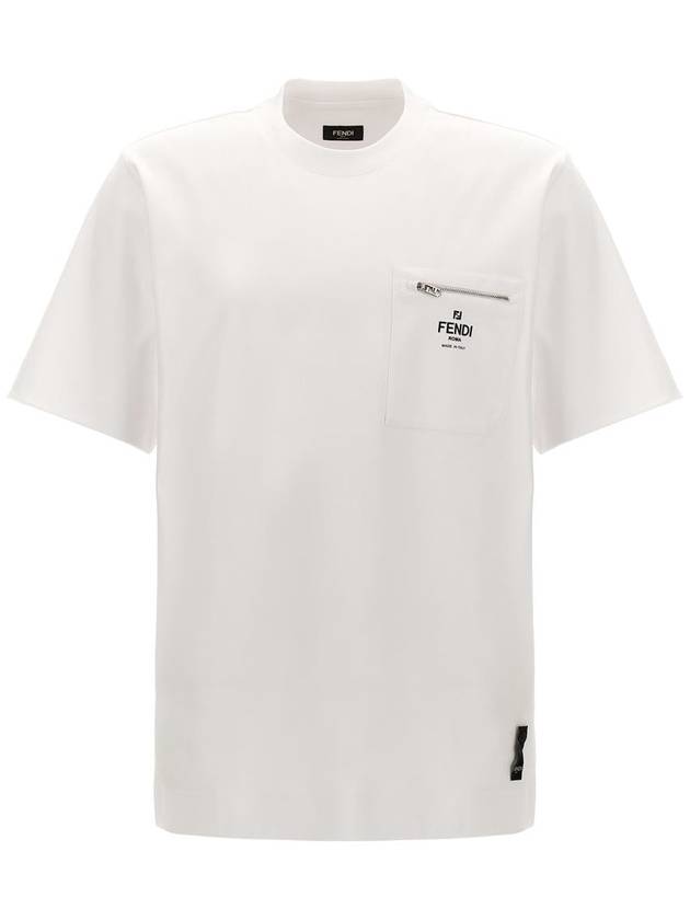 Fendi O'Lock Patch Pocket Cotton Short Sleeve T-Shirt White