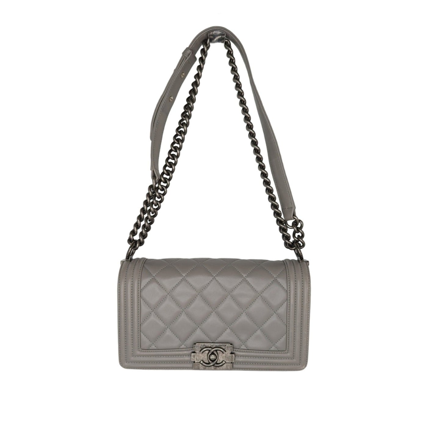 Chanel bag Gray Quilted Calfskin Medium Boy Bag