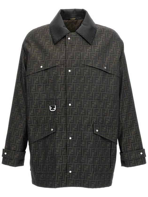 Fendi Waxed FF Jacquard Blouson Jacket Brown