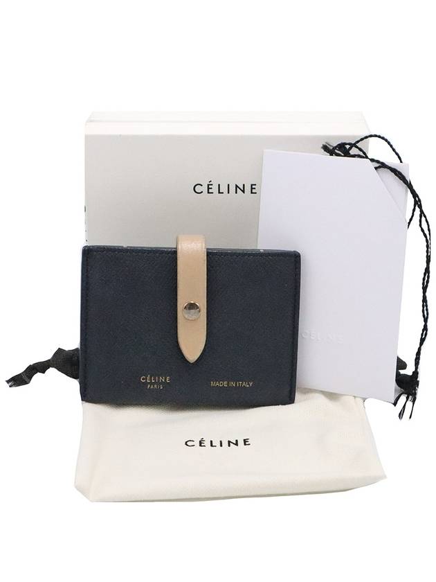 CELINE Celine 10A573A15 07DN Dark Navy Color Grain Calfskin Accordion Strap Card Wallet