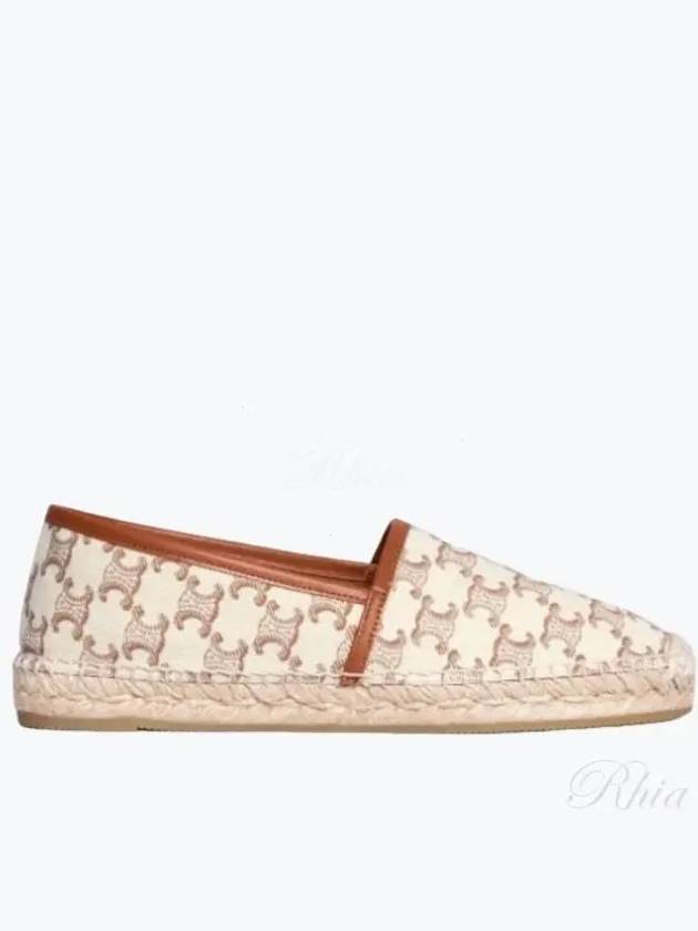 CELINE Signature Triomphe Canvas Calfskin Flat Espadrille Ecru