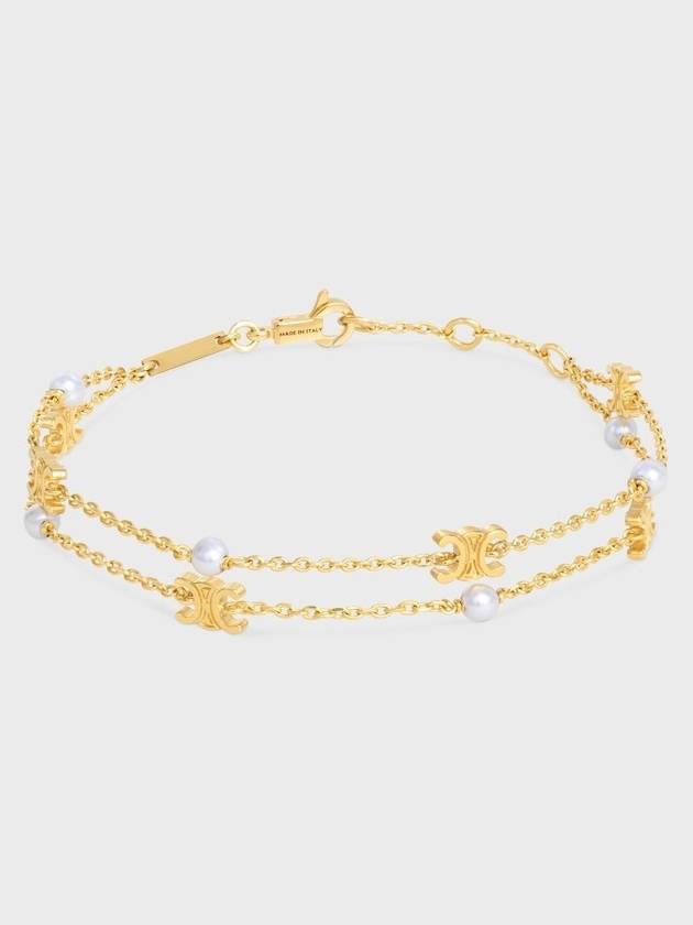 CELINE Triomphe Logo Pearl Double Bracelet Gold