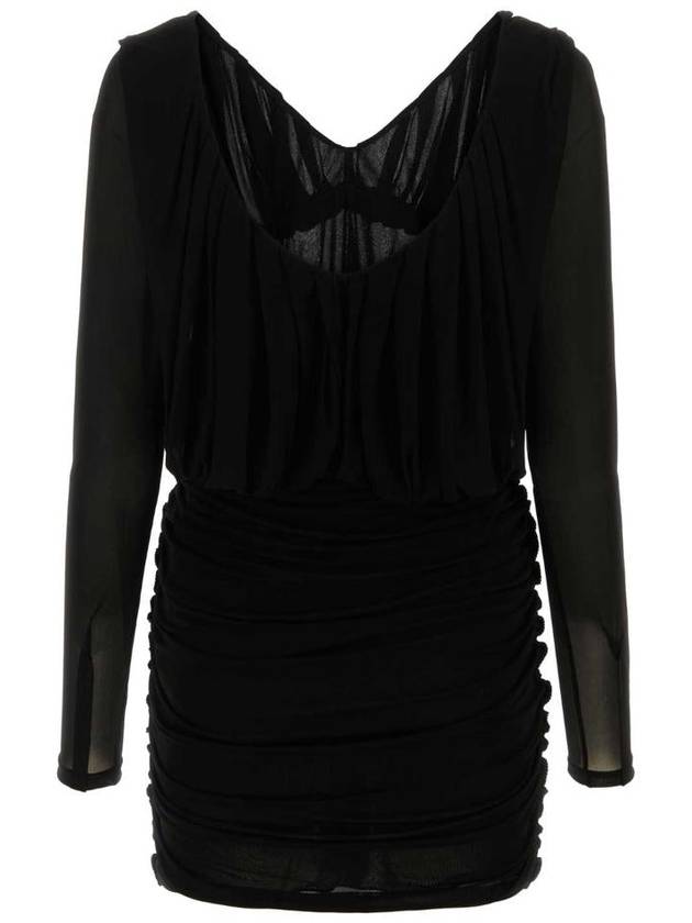 Saint Laurent V-Neck Drape Short Dress Black
