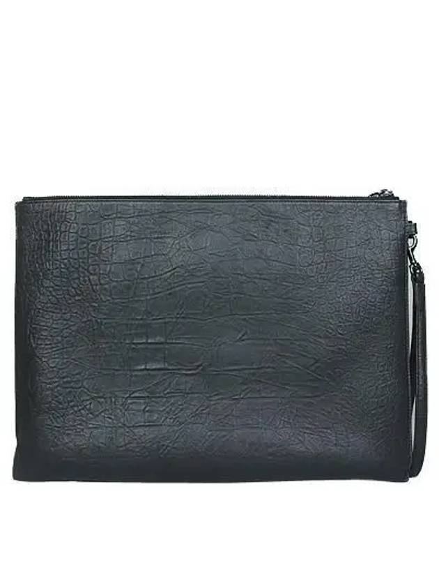 Saint Laurent 667691 Black leather crocodile pattern tablet case clutch bag