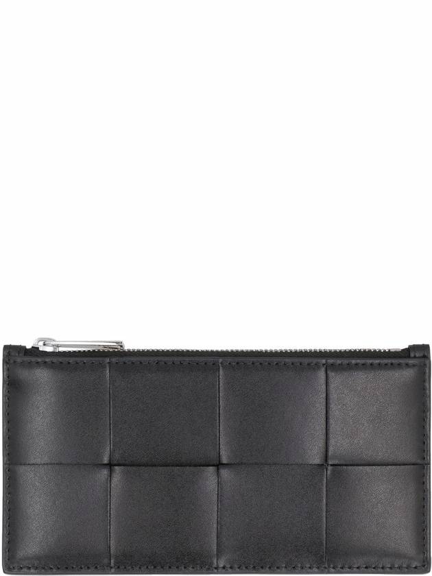 Bottega Veneta Intrecciato Zipper Leather Card Wallet Black
