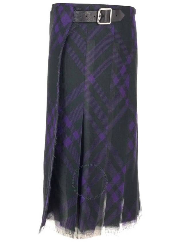 Burberry Check Silk Kilt Pleated A-Line Skirt Royal