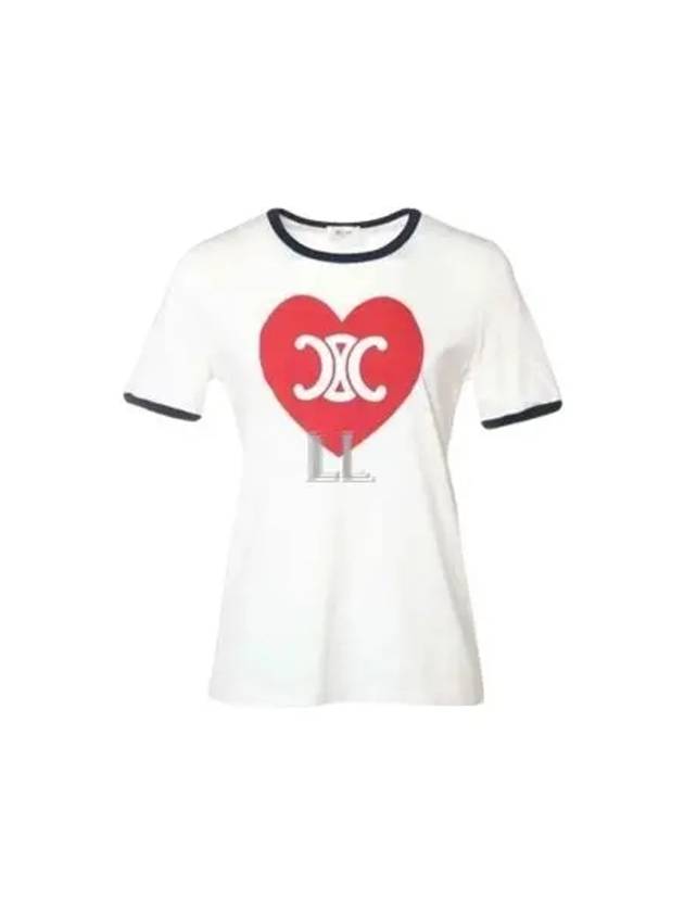 CELINE Heart Jersey Short Sleeve T-Shirt Off White