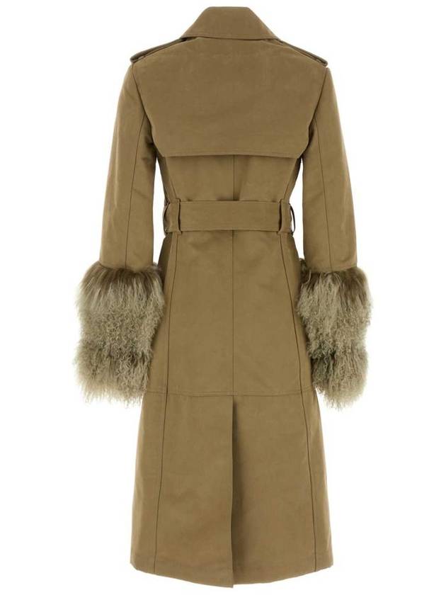 Burberry Shearling Cuffs Long Cotton Nylon Trench Coat Mountain