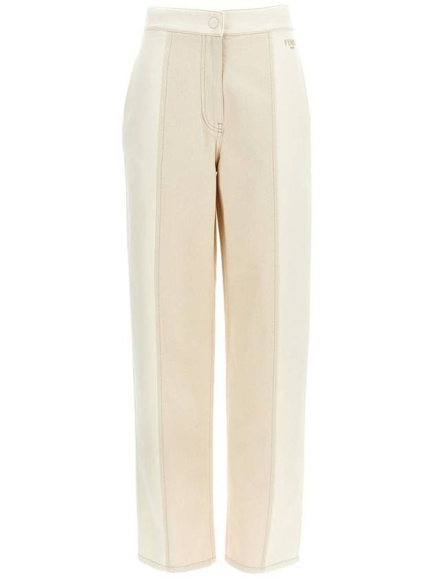 Fendi Two Tone Long Jeans White