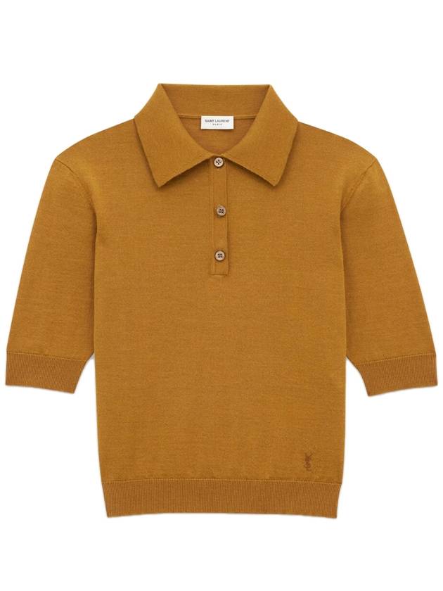 Saint Laurent Cassandre Cashmere Polo Shirt Brown