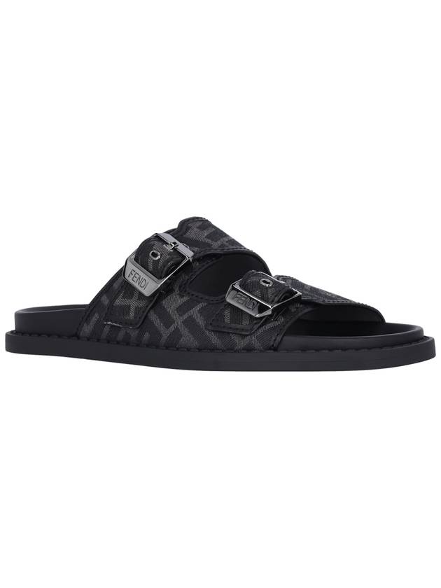 Fendi Men's Peel Jacquard Fabric Sandals Black