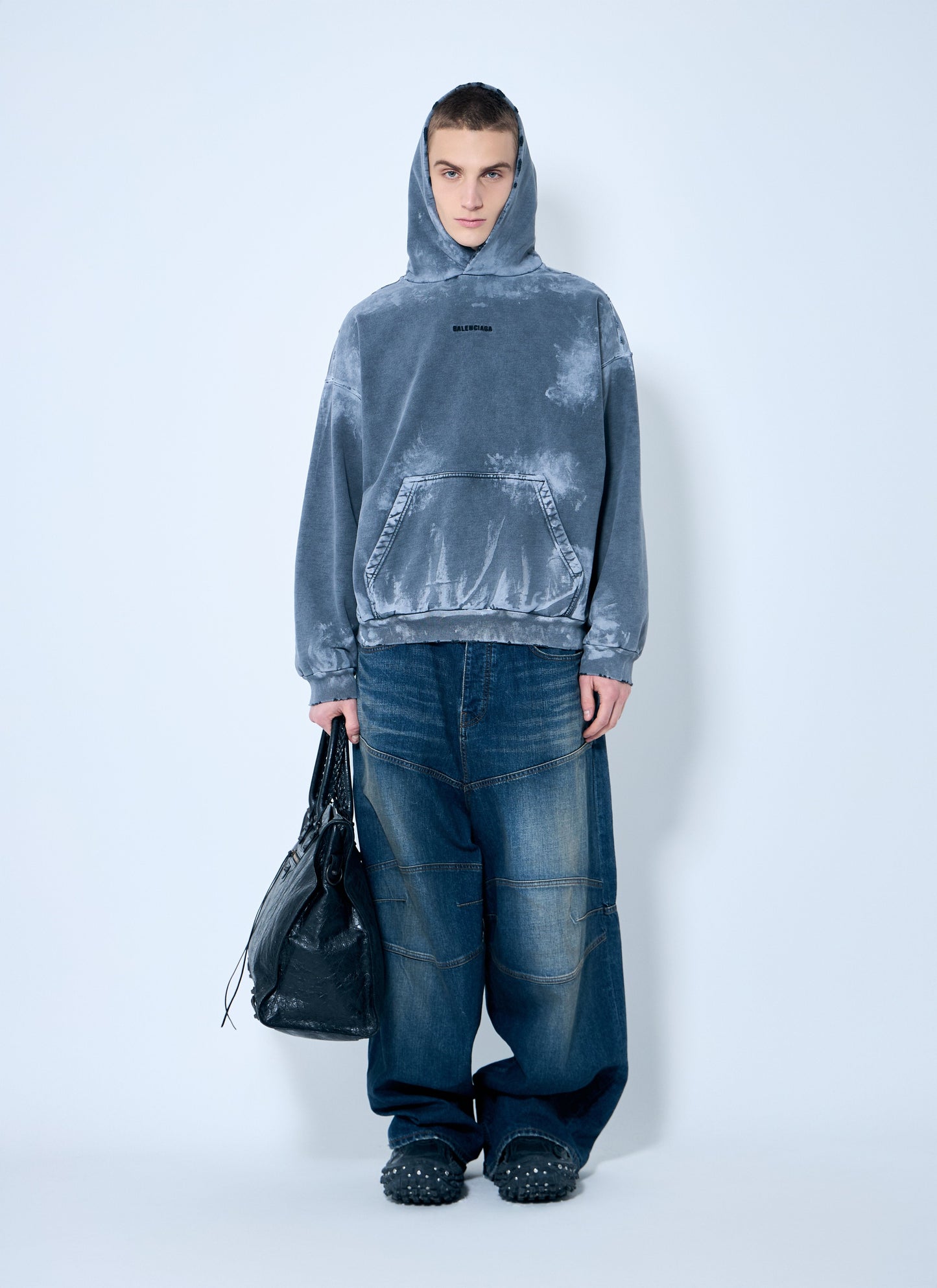 Balenciaga Men Logo Print Hooded Sweatshirt
