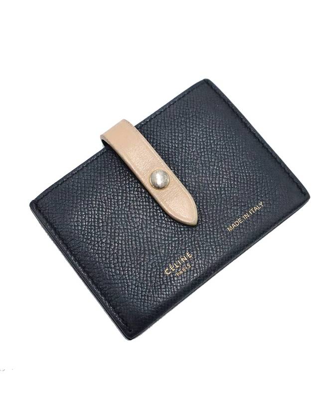 CELINE Celine 10A573A15 07DN Dark Navy Color Grain Calfskin Accordion Strap Card Wallet