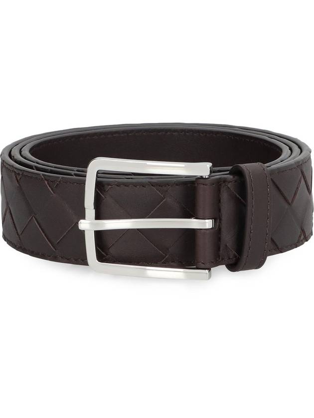 Bottega Veneta Intrecciato Leather Belt Dark Brown