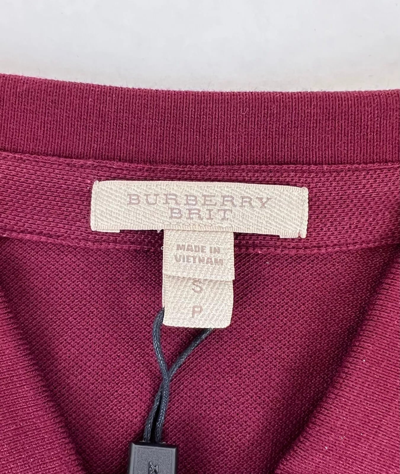 New Burberry Men's Deep Claret Cotton Embroide Logo Polo Shirt S