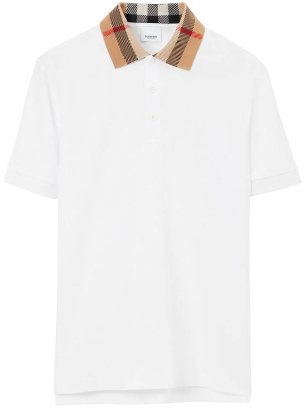 Burberry Men's Check Collar Cotton Polo Shirt White