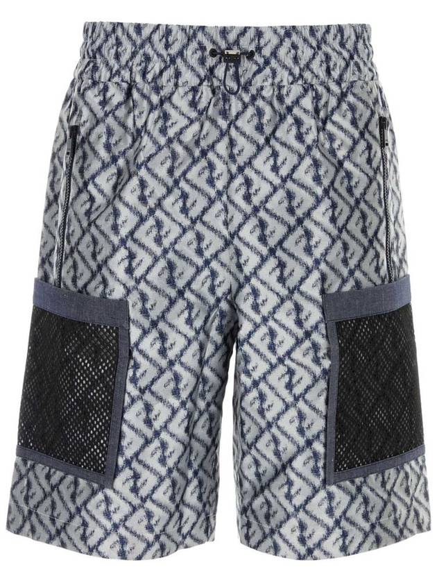 Fendi Embroidered Logo Bermuda Shorts White Blue