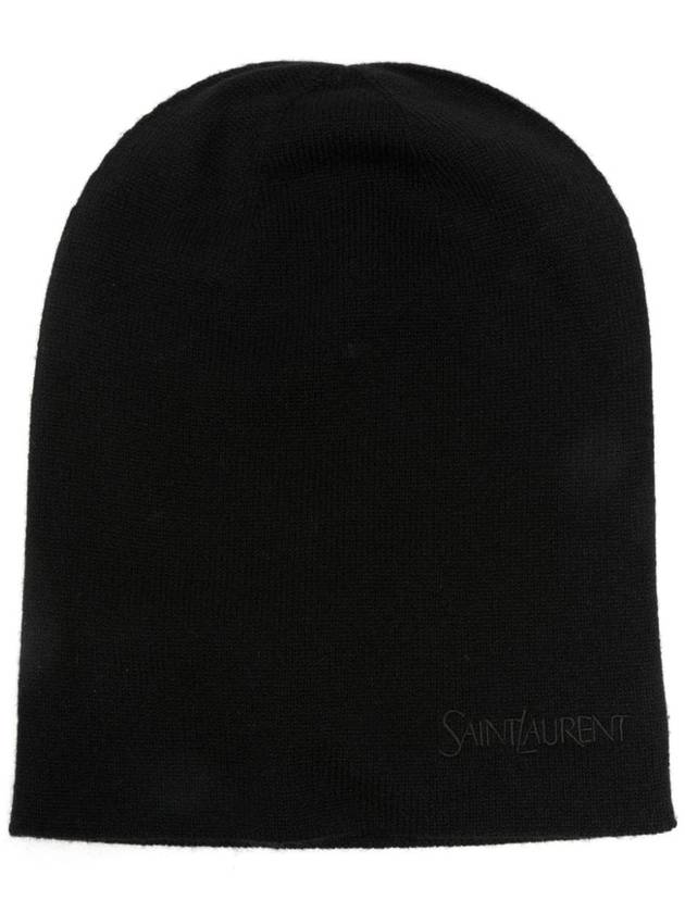 Saint Laurent Logo Embroidered Cashmere Beanie Black