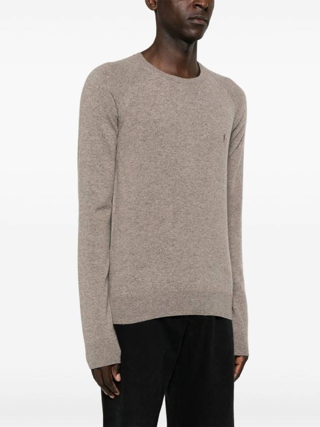 Saint Laurent Cassandre crew neck long sleeve knit top beige
