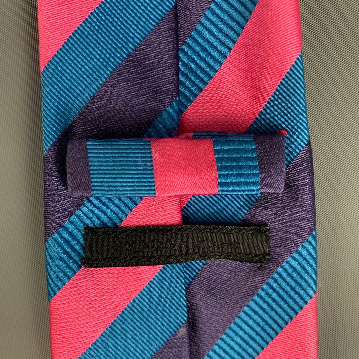 PRADA Blue Pink Diagonal Stripe Silk Tie