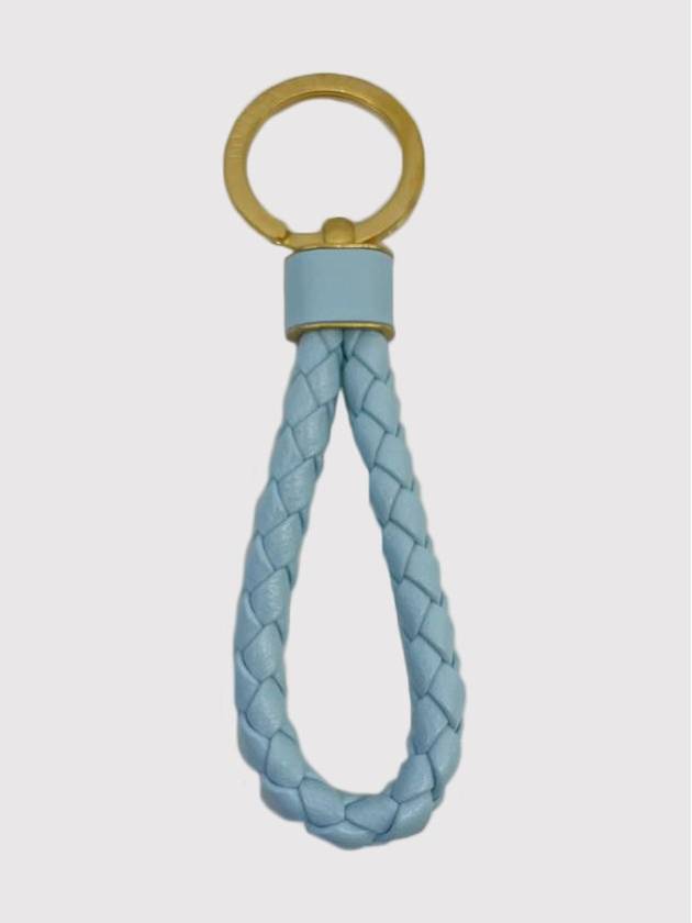 Bottega Veneta Intrecciato Lambskin Key Holder Light Blue