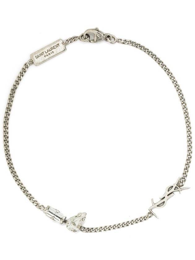 Saint Laurent Opyum Charm Bracelet In Metal And Rhinestone Oxidized Silver