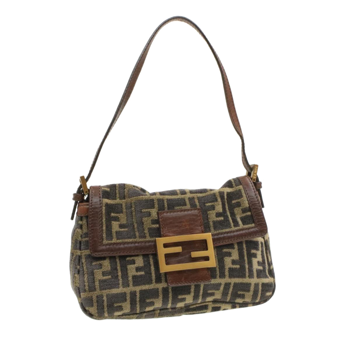 FENDI Mamma Baguette Zucca Canvas Shoulder Bag freeze Black Brown am154b