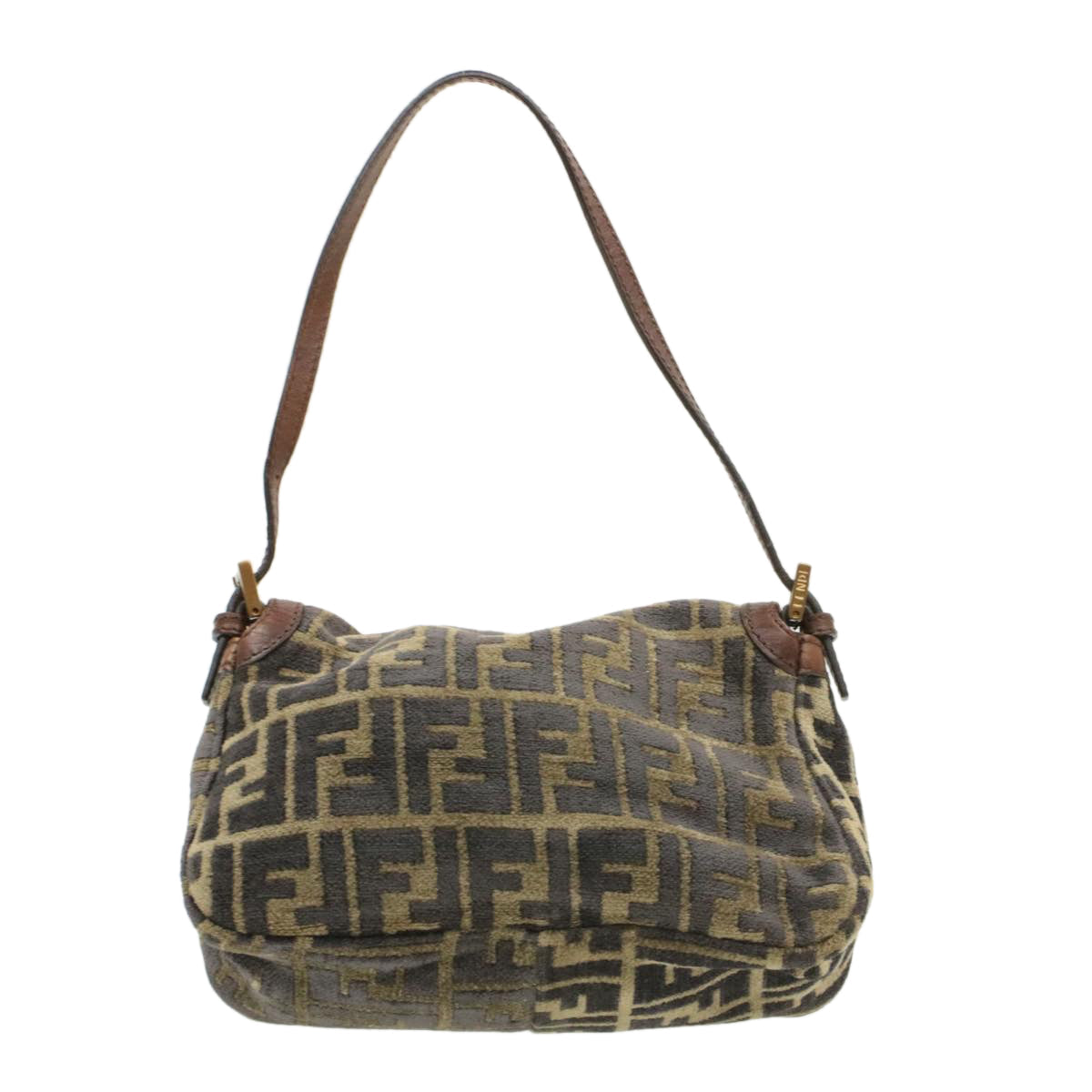 FENDI Mamma Baguette Zucca Canvas Shoulder Bag freeze Black Brown am154b