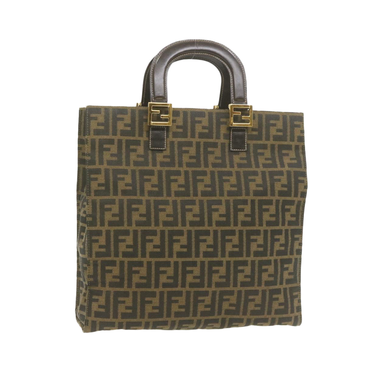 FENDI Zucca Canvas Hand Bag Brown Black am332b