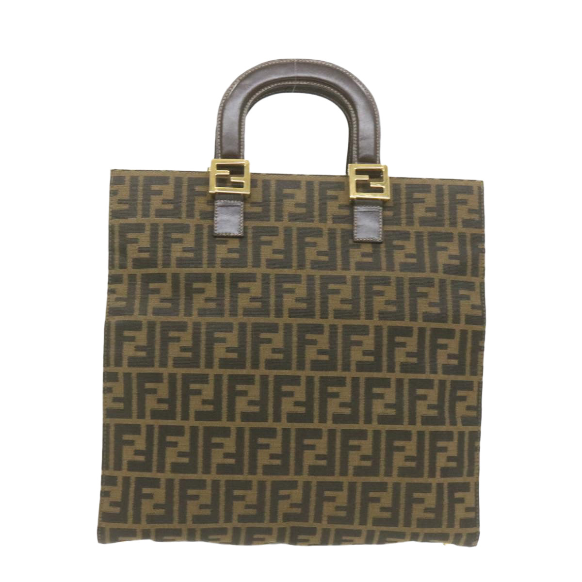 FENDI Zucca Canvas Hand Bag Brown Black am332b