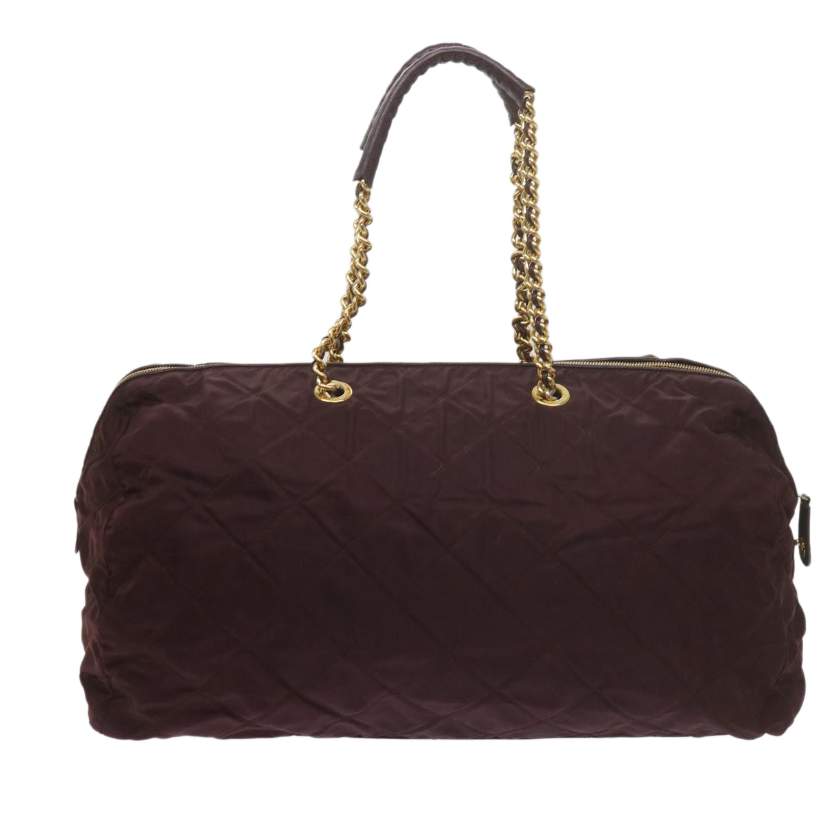 PRADA Quilted Chain Boston Bag Nylon Wine Red bs10275