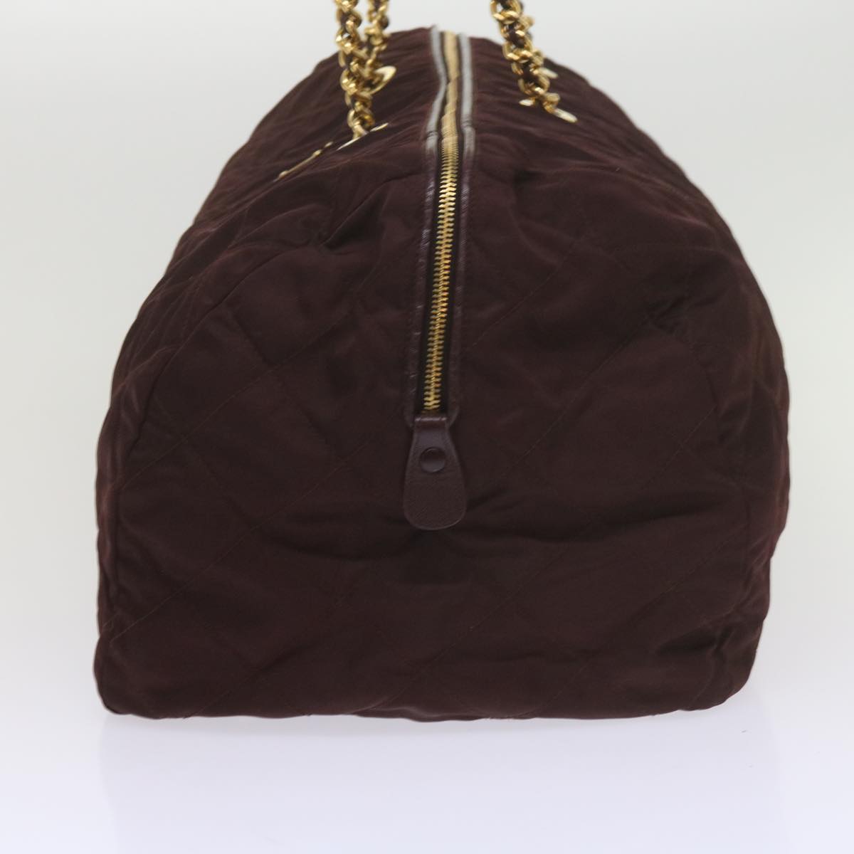 PRADA Quilted Chain Boston Bag Nylon Wine Red bs10275