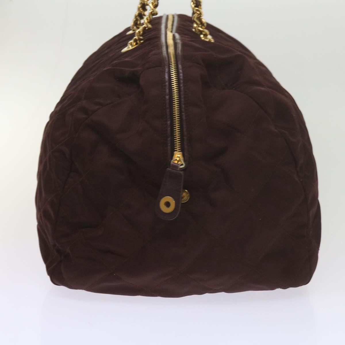 PRADA Quilted Chain Boston Bag Nylon Wine Red bs10275