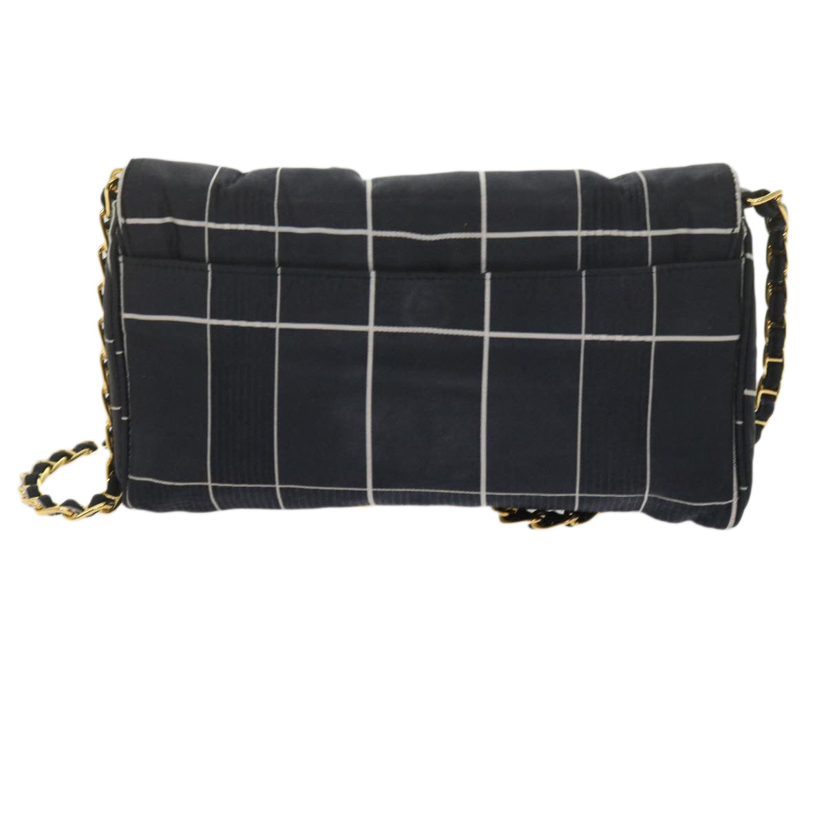 PRADA Chain Shoulder Bag Satin Navy bs10795