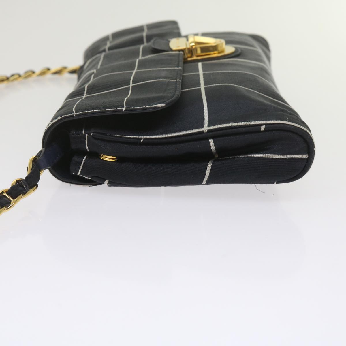 PRADA Chain Shoulder Bag Satin Navy bs10795
